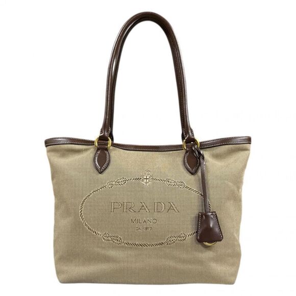 Prada Handbags - Prada Logo Jacquard Tote Bag Canvas 1bg159 Beige Ladies Prada Used Prada